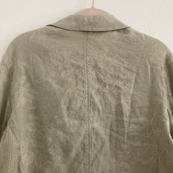 J Jill Linen Blend Green Button Front Jacket Floral Boho Lagenlook Size 10 - Picture 9 of 12